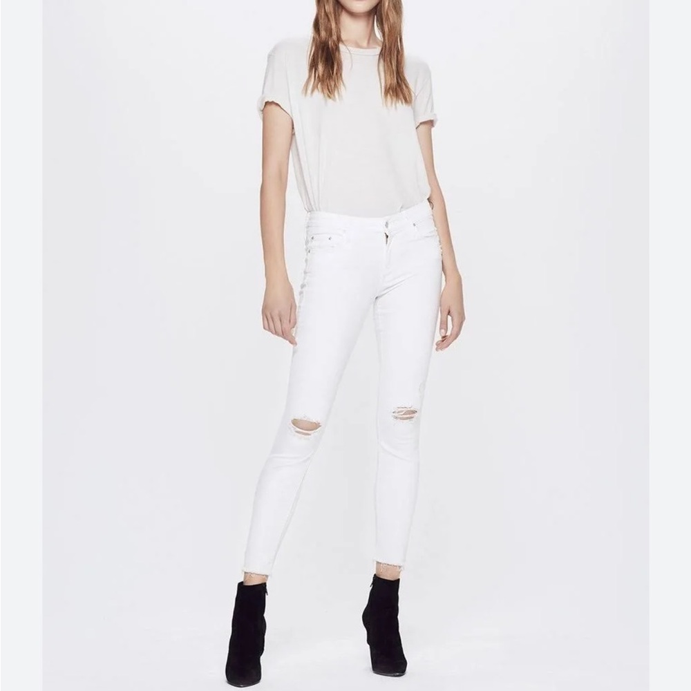 MOTHER White Cropped Ankle Skinny Jeans